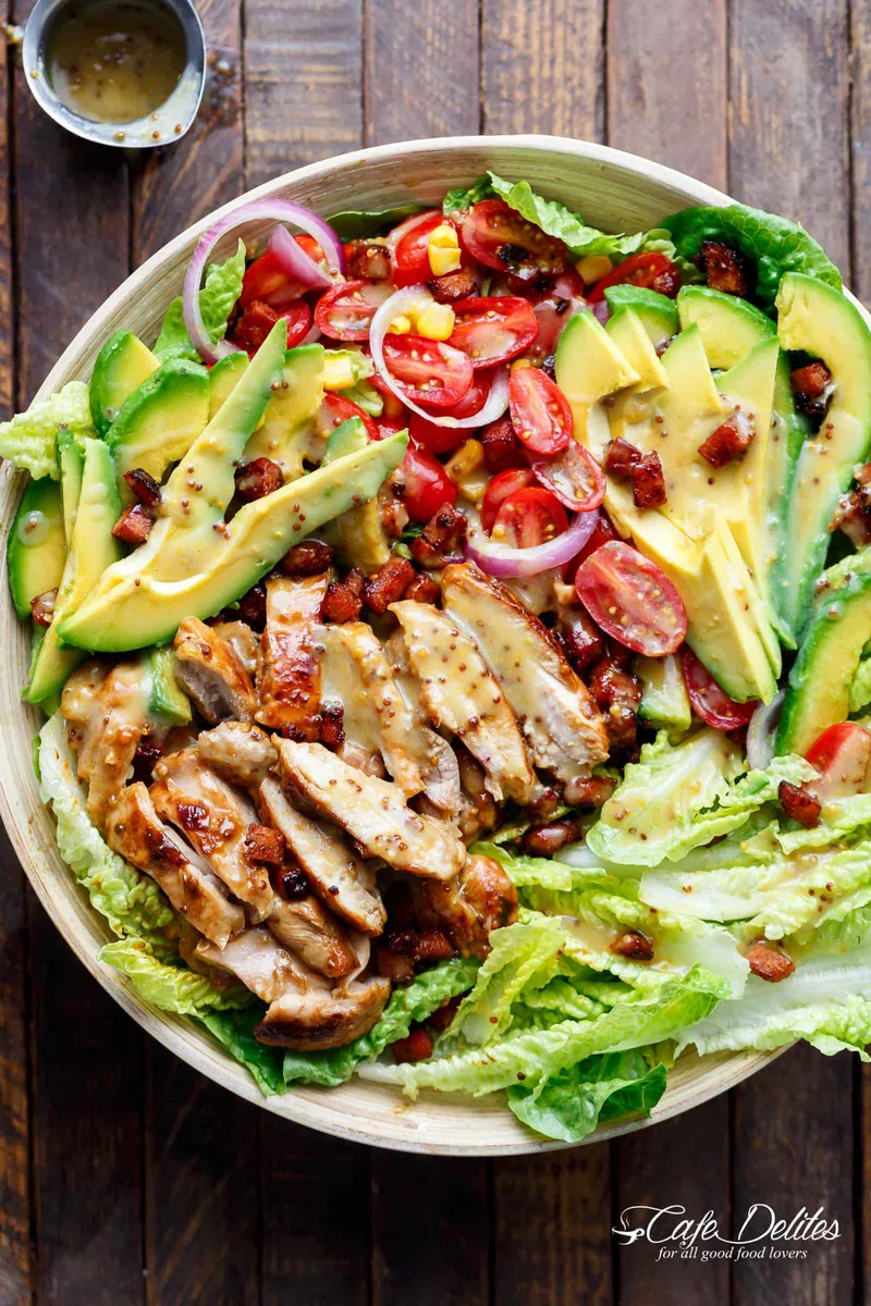 Honey Mustard Chicken Salad with romaine and salad greens