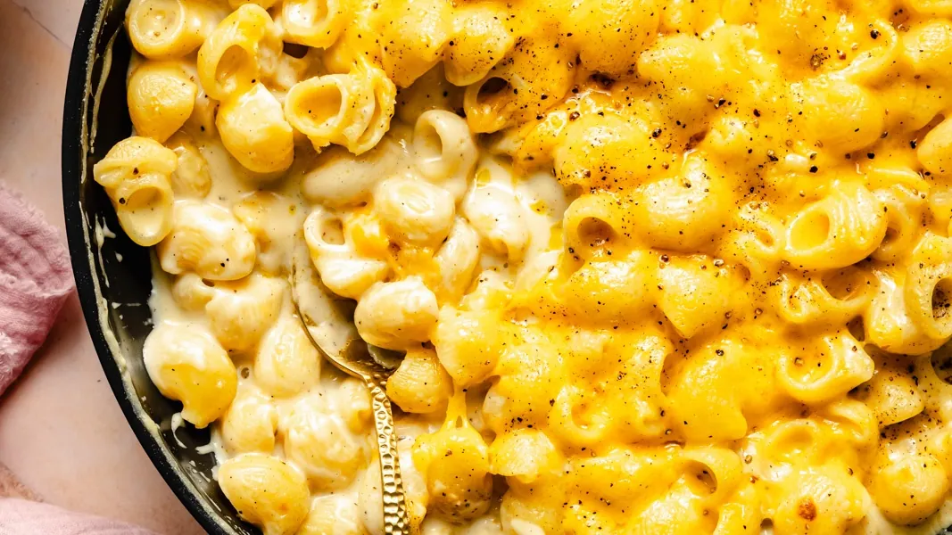 Stovetop Mac and Cheese with cheddar and shredded cheese