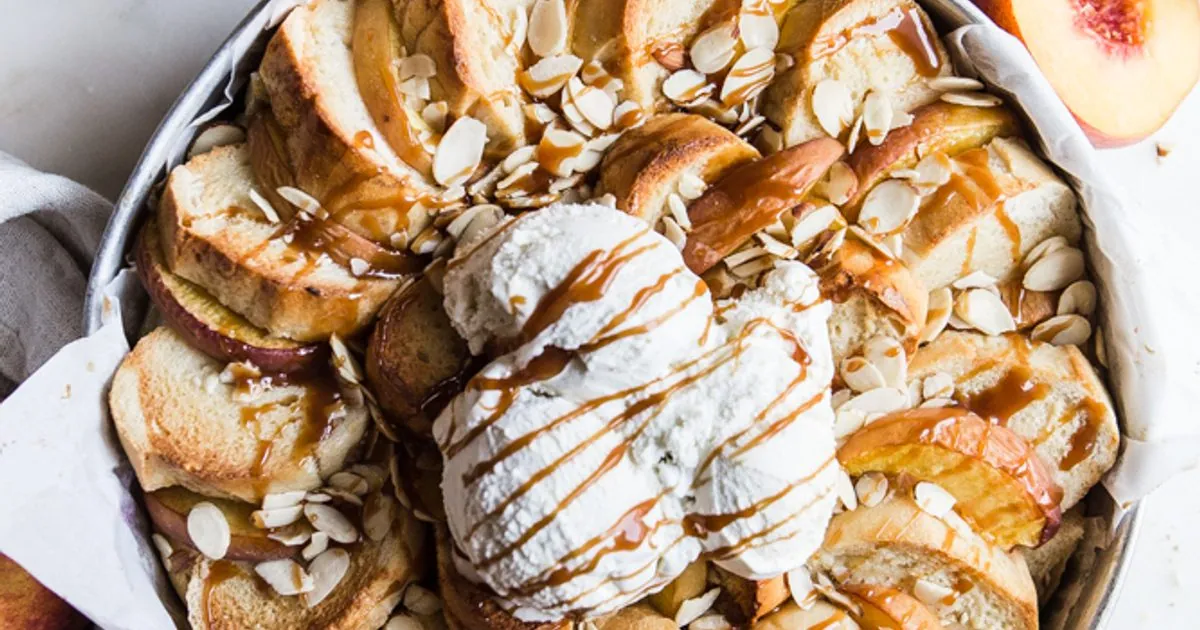 Almond Peach Bread Pudding