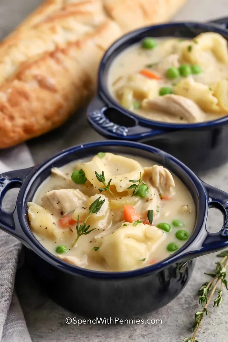Creamy Chicken Tortellini Soup with broth
