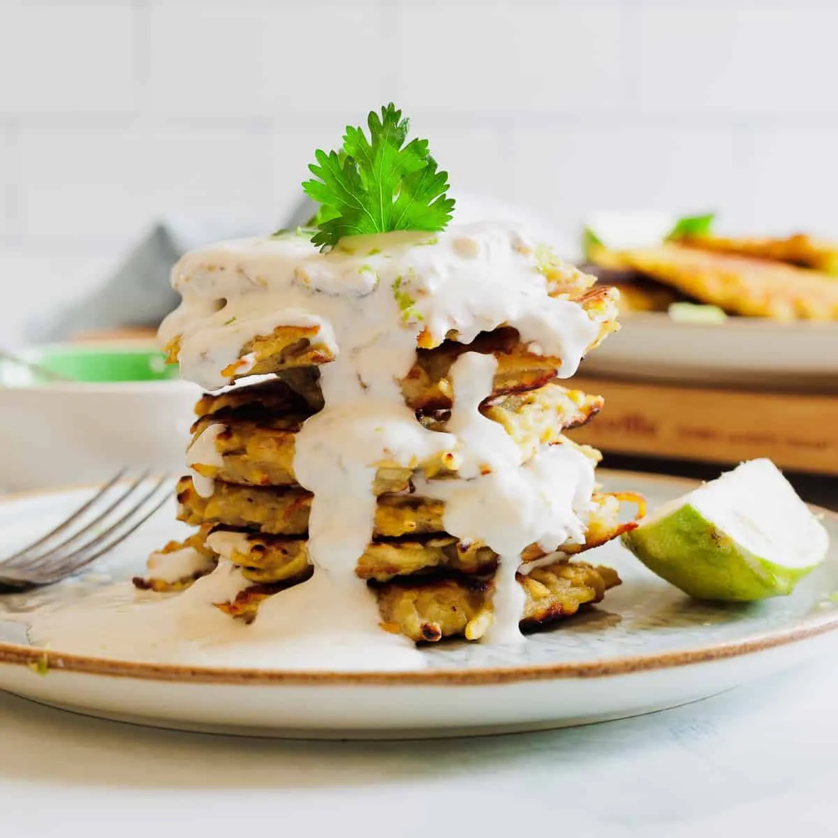 Plantain Latkes Lime Crema