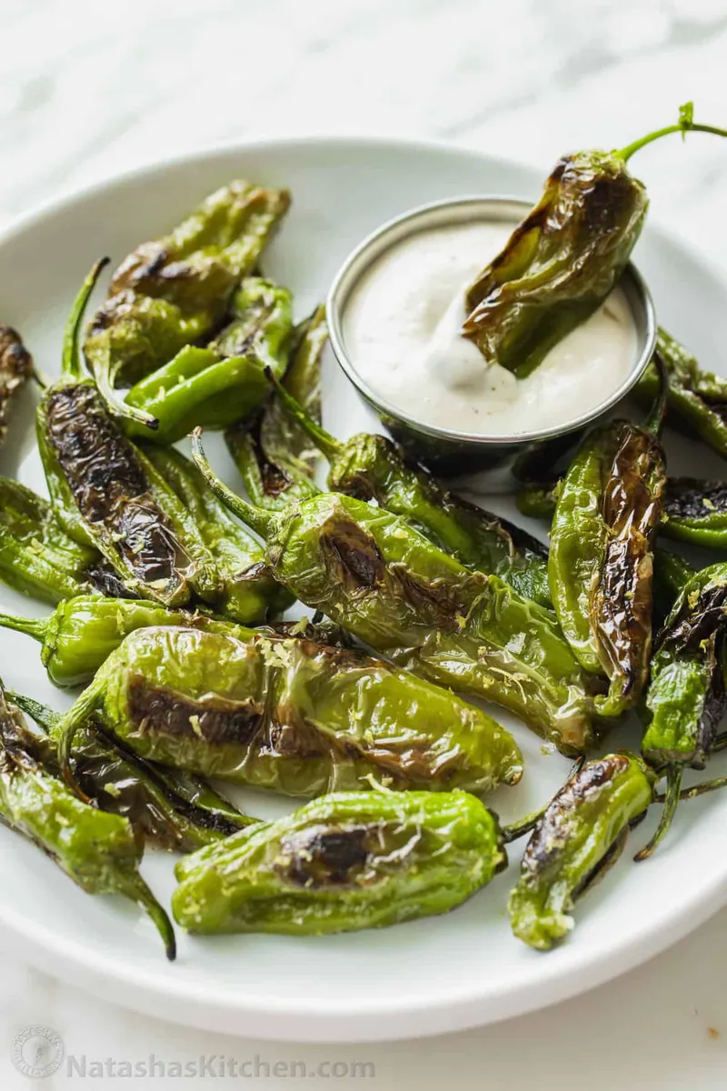Shishito Peppers with Garlic Dip