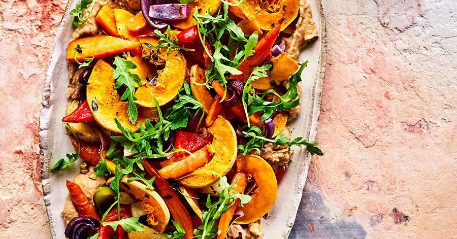 Roasted Squash Hummus Salad