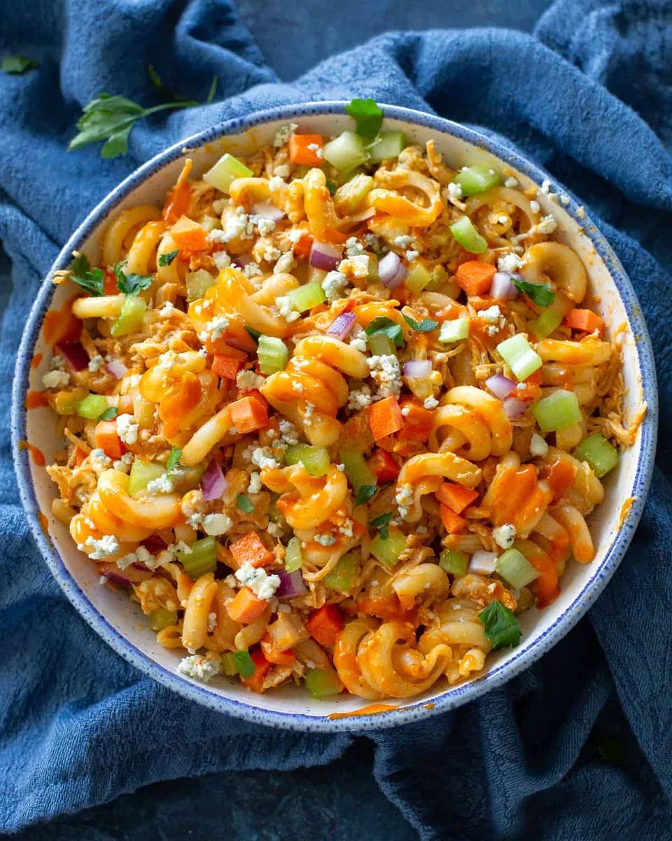 Buffalo Chicken Pasta Salad with blue cheese
