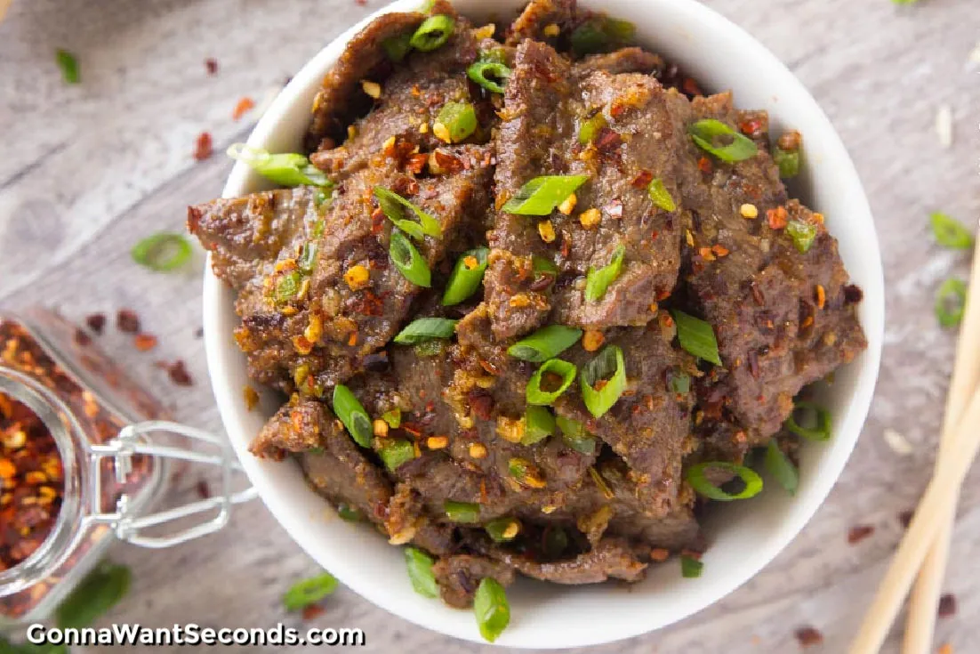 Hunan Beef with poblano and other fresh chiles