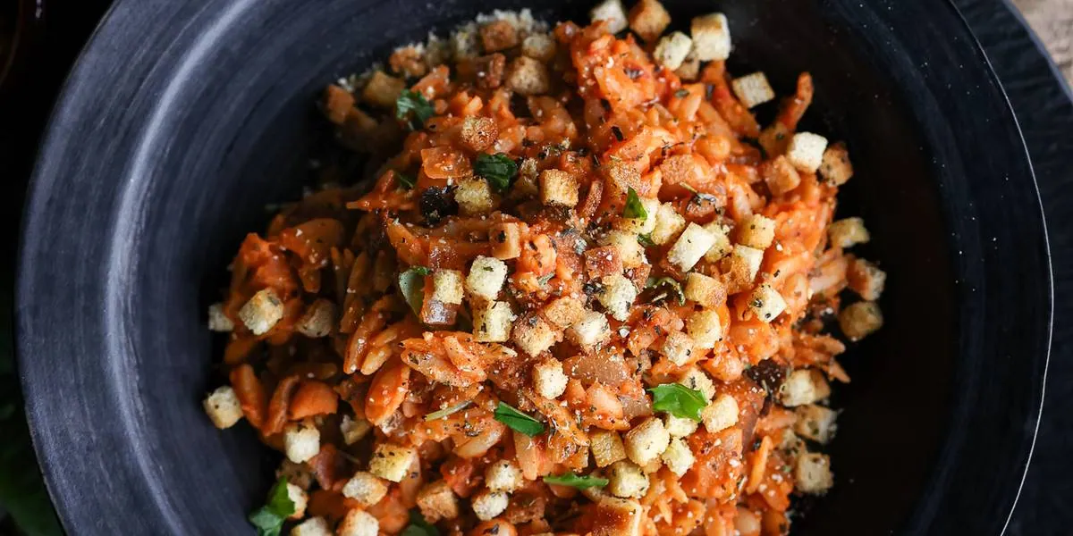 Eggplant Pesto Orzo