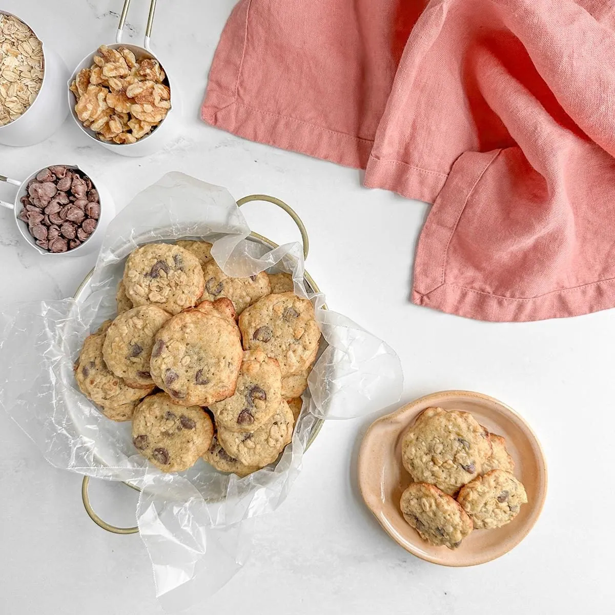 Banana Oatmeal Cookies with chocolate chips and baking chocolate