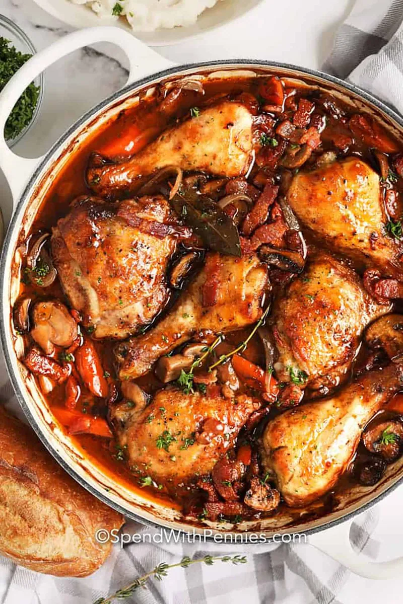 Coq au Vin with mushrooms