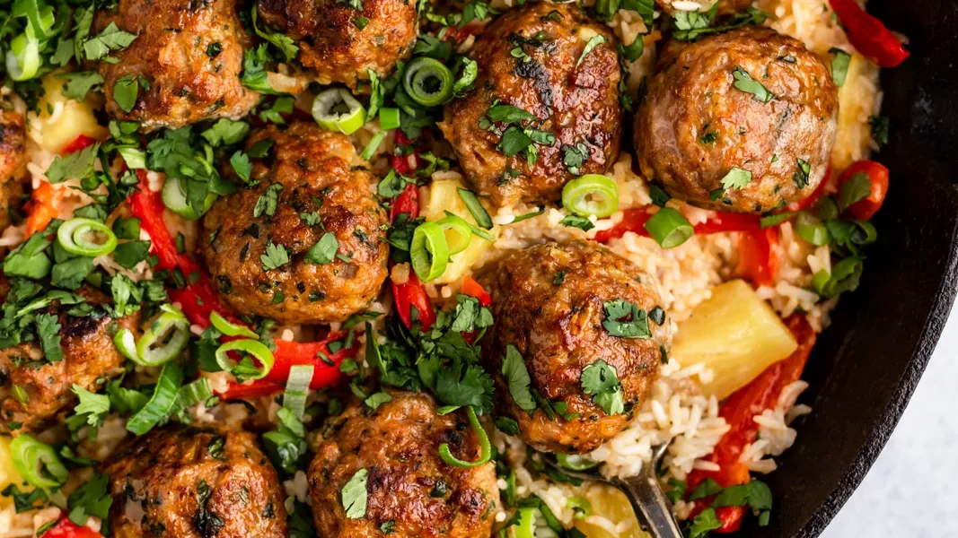 Chicken Meatballs with Pineapple Rice