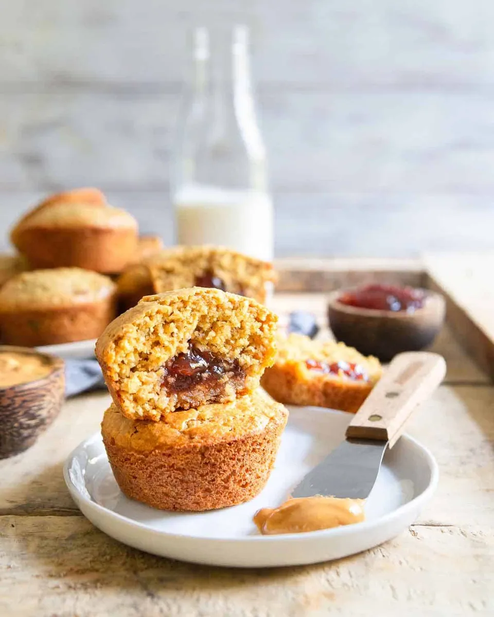 Peanut Butter Jelly Muffins with berries