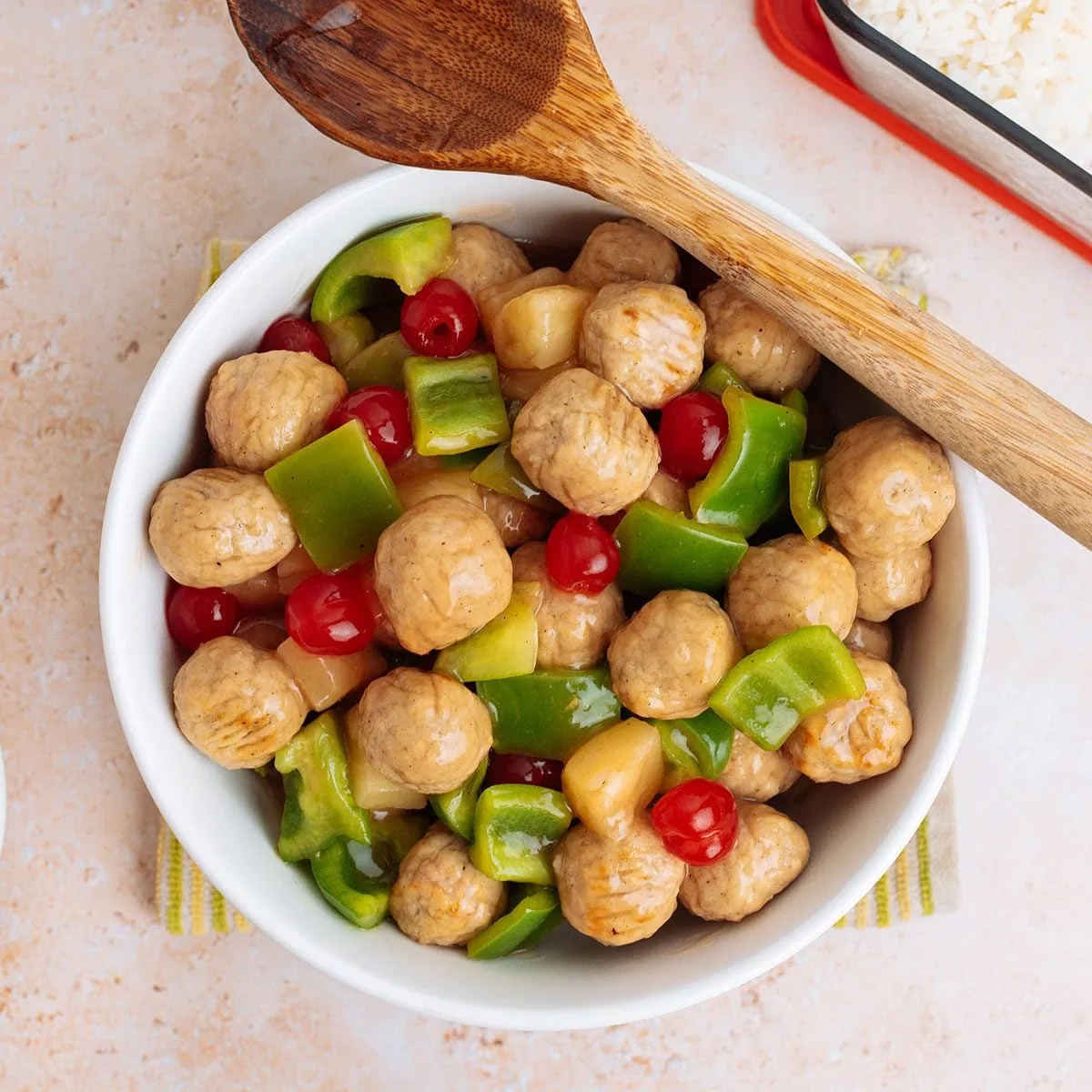 Hawaiian Meatballs with frozen potatoes
