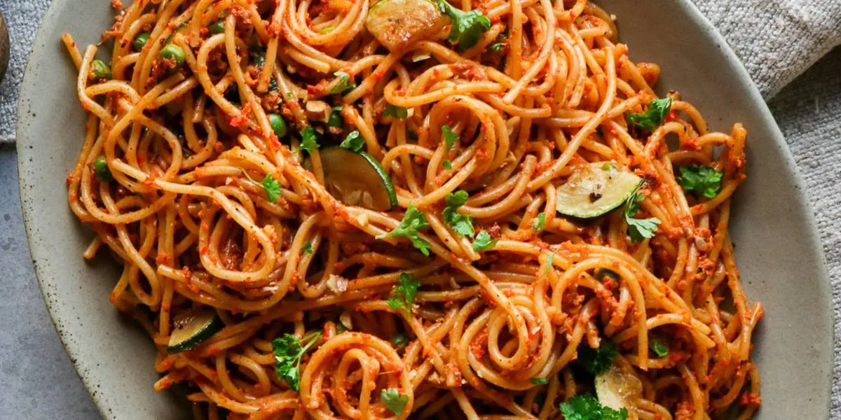 Grilled Red Pepper Pesto Pasta