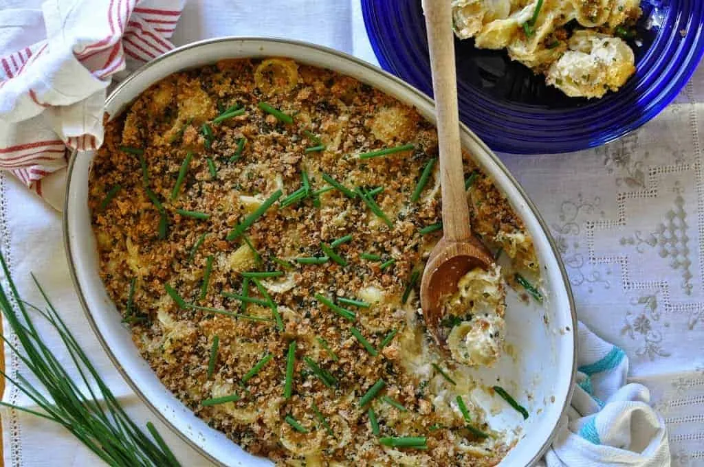 Green Chile Mac and Cheese with cheddar and shredded cheese