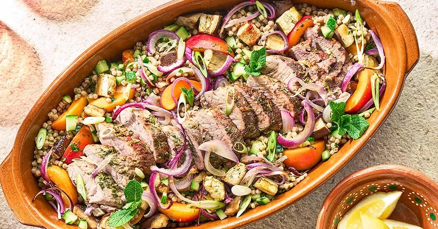Pork with Cucumber Apricot Couscous