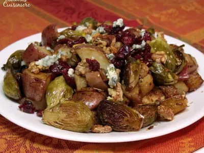 Roasted Brussels Sprouts with Cranberries with potatoes