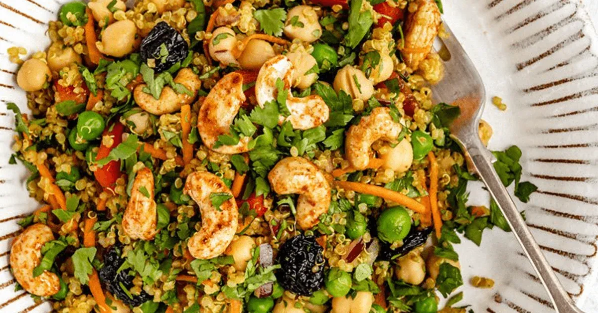 Curry Cashew Chickpea Quinoa Salad