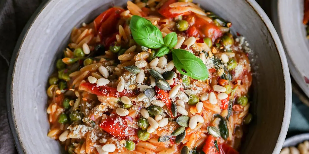 Creamy Tomato Orzo with cherry and grape tomatoes