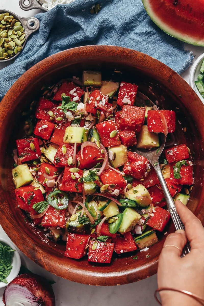 Minty Watermelon Cucumber Salad