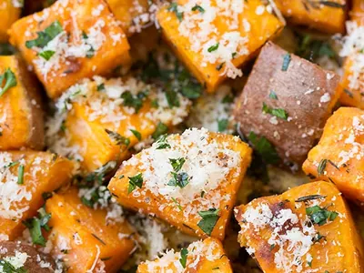 Garlic Parmesan Sweet Potatoes