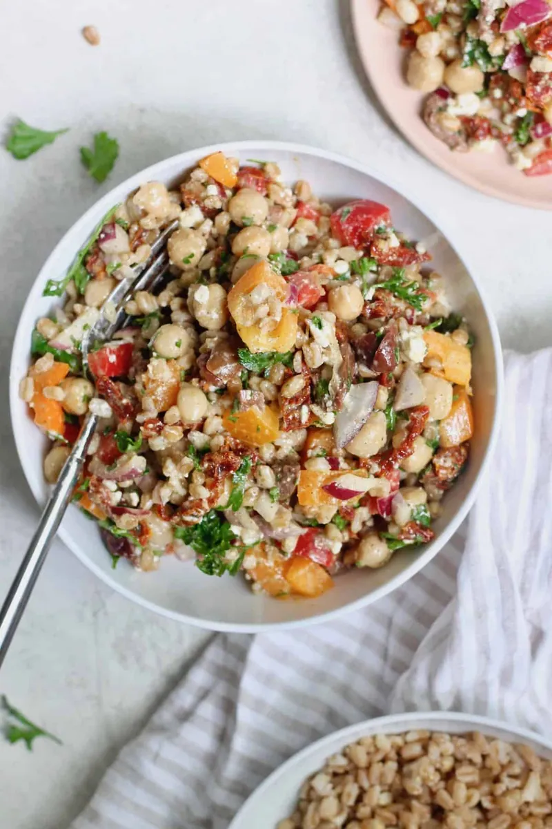 Farro Chickpea Feta Salad