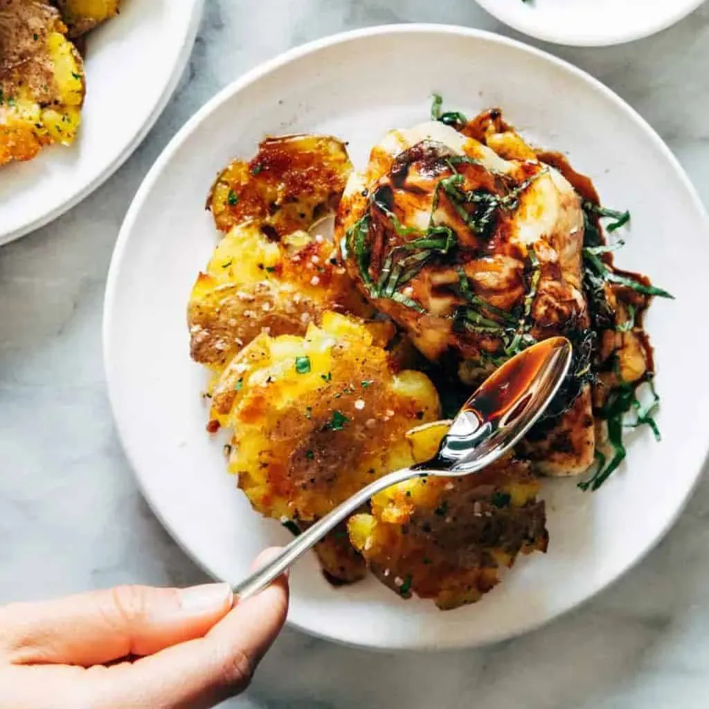 Caprese Chicken with Smashed Potatoes