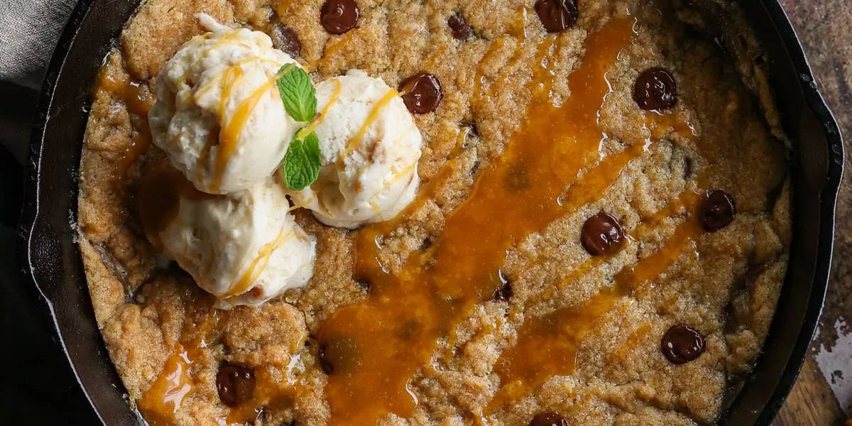Chocolate Chip Caramel Skillet Cookie