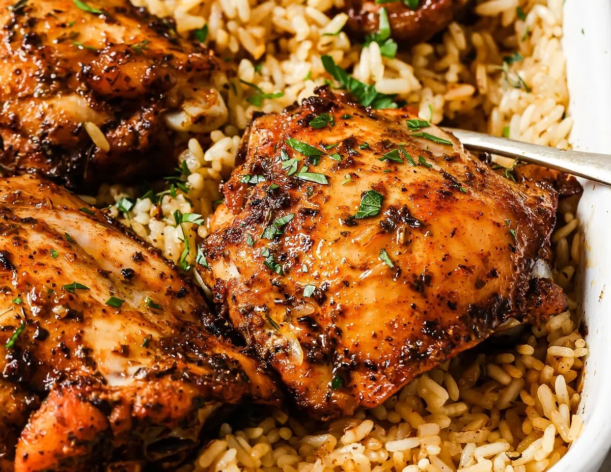 Baked Chicken Thighs and Rice