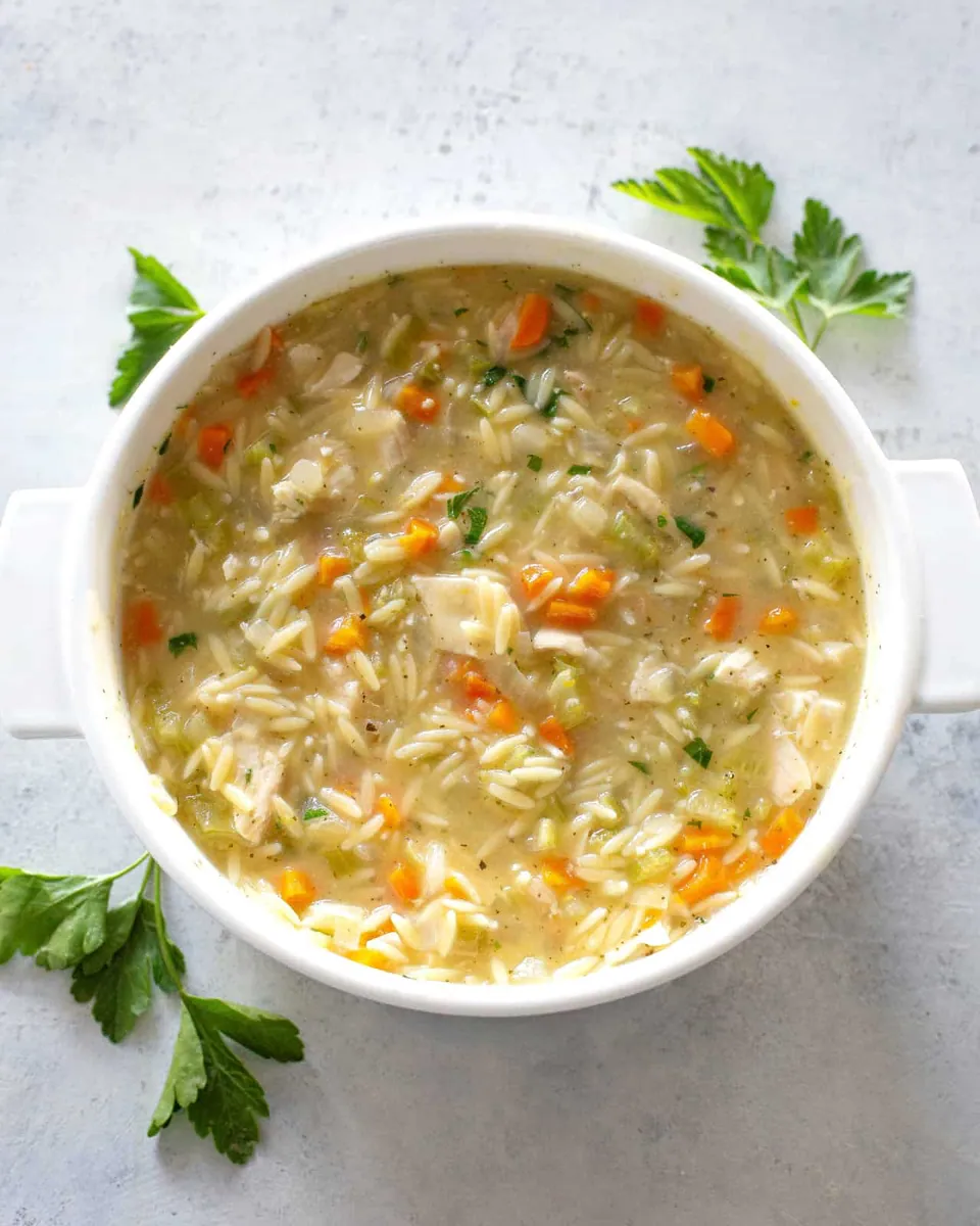 Lemon Chicken Orzo Soup with broth