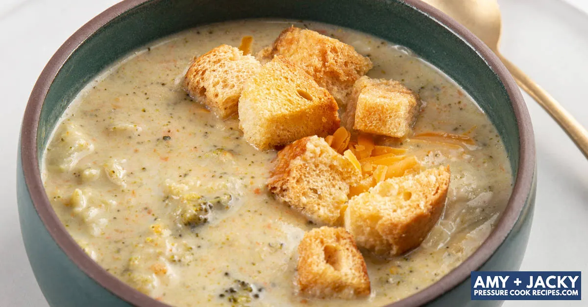 Instant Pot Broccoli Cheddar Soup with broth