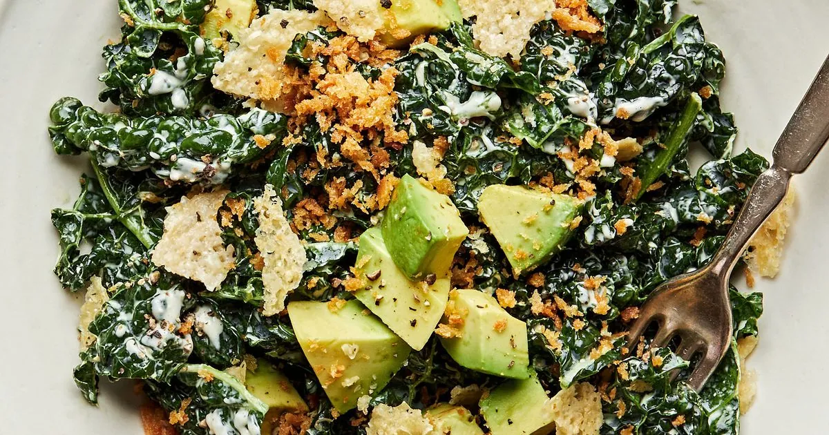 Kale Caesar Salad with avocados