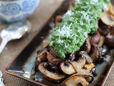 Mushrooms with Pesto Guacamole