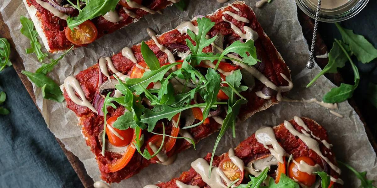 Ciabatta Pizza with Tahini Drizzle