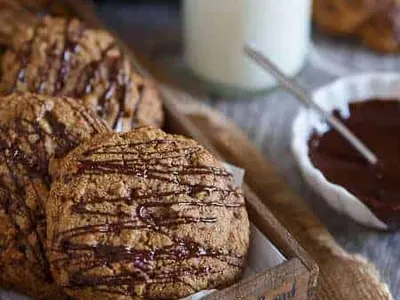 Chocolate Drizzled Pecan Cookies