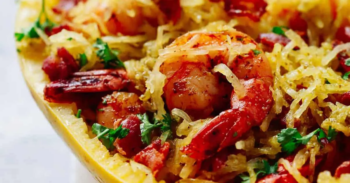 Pesto Spaghetti Squash Shrimp