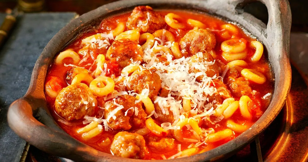 Spaghetti Hoop Meatball Soup