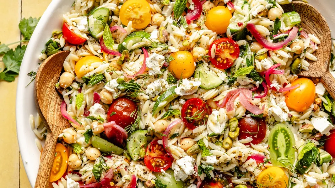 Herbed Chickpea Feta Pasta Salad