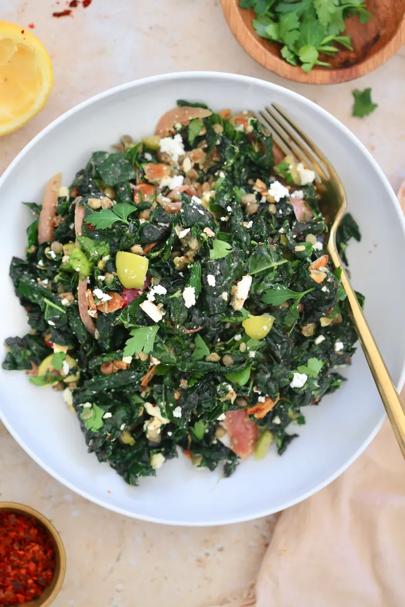 Kale Lentil Feta Salad