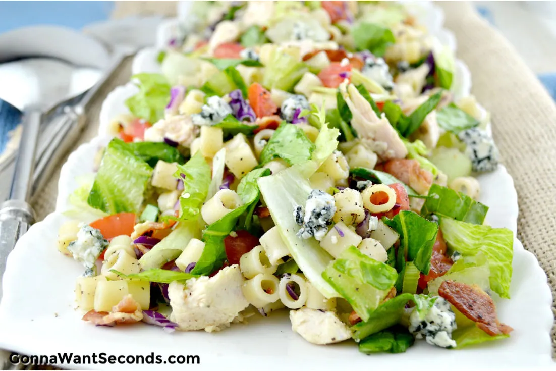 Chopped Chicken Pasta Salad with blue cheese